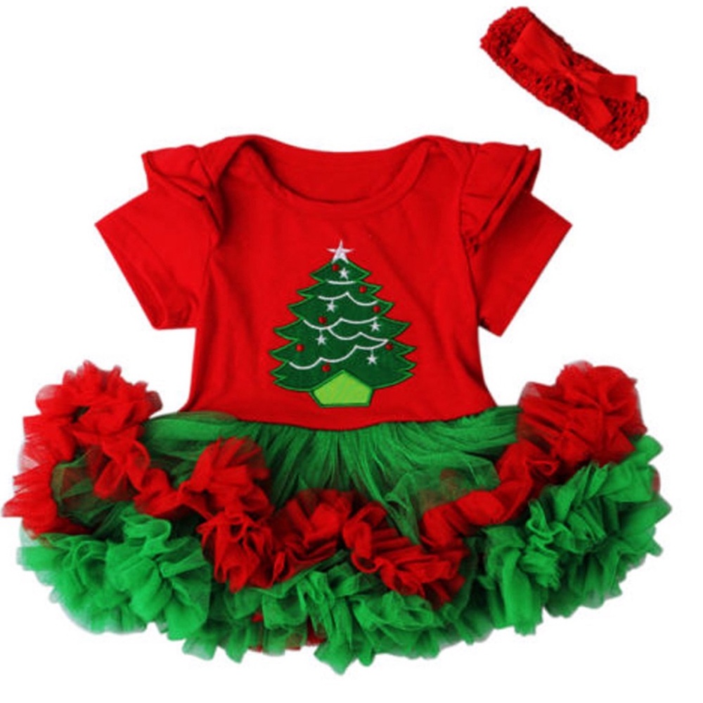 Festive 2 piece Christmas romper/onesie with attached tutu and matching headband
